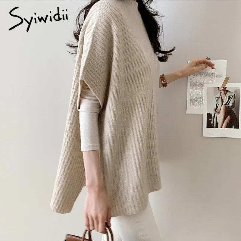 Back to College Joskaa Knitting Sweater Vests Women Fall Winter 2024 Fashion Pullovers Batwing Sleeve Loose Jumpers Korean Tank Top Black Gray