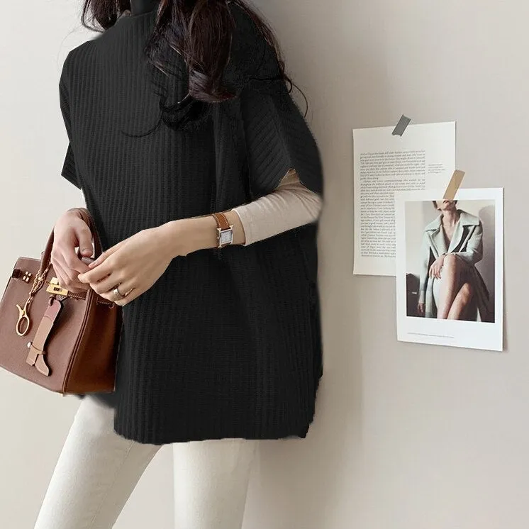 Back to College Joskaa Knitting Sweater Vests Women Fall Winter 2024 Fashion Pullovers Batwing Sleeve Loose Jumpers Korean Tank Top Black Gray