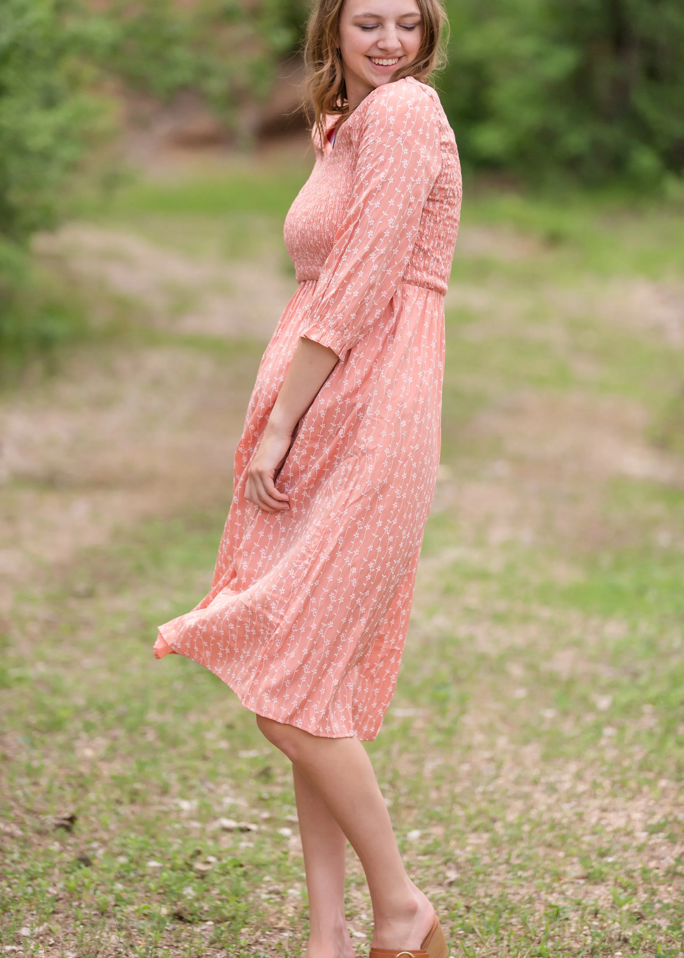 Blush Smocked Floral Flowy Midi Dress - Final Sale