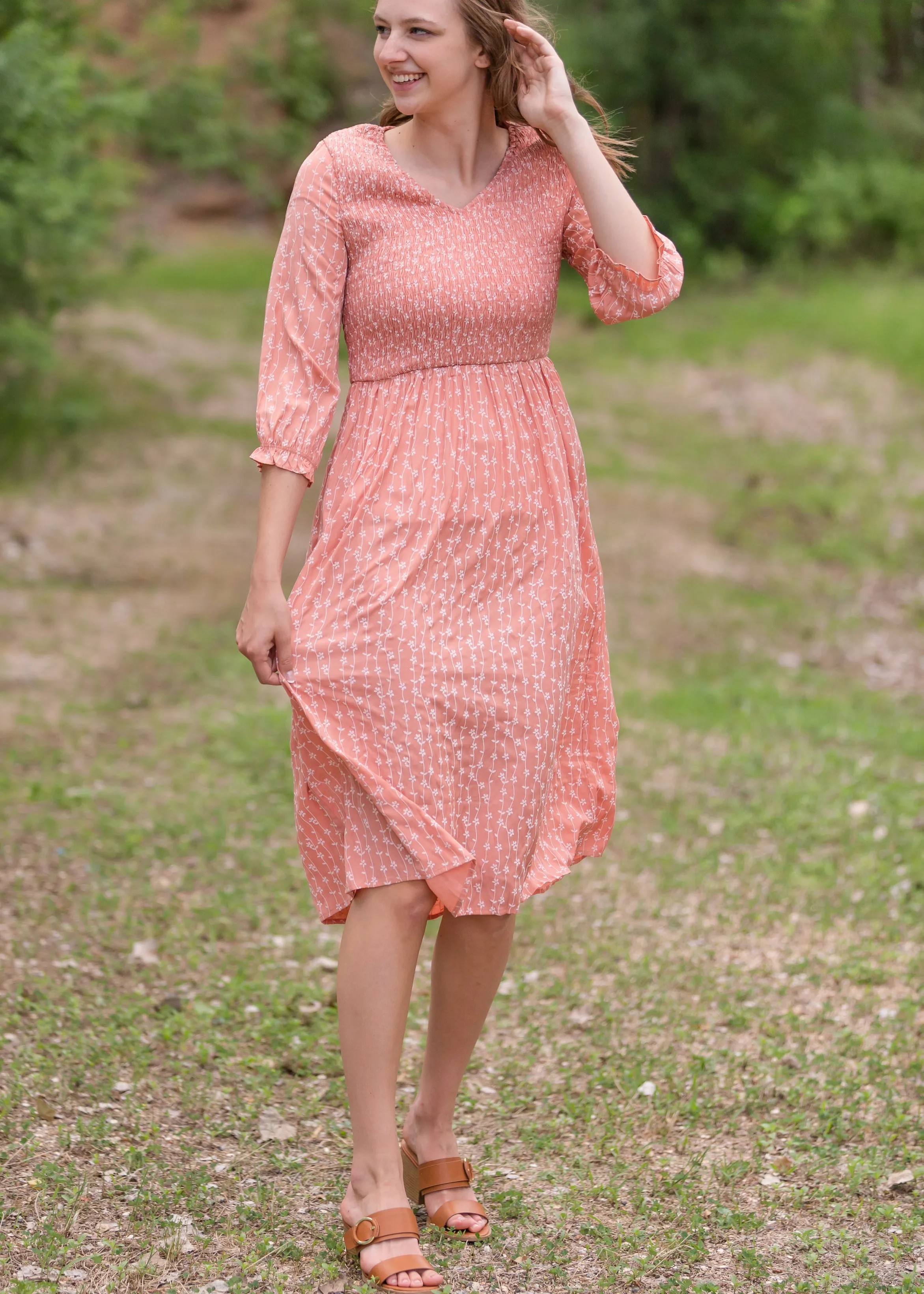 Blush Smocked Floral Flowy Midi Dress - Final Sale