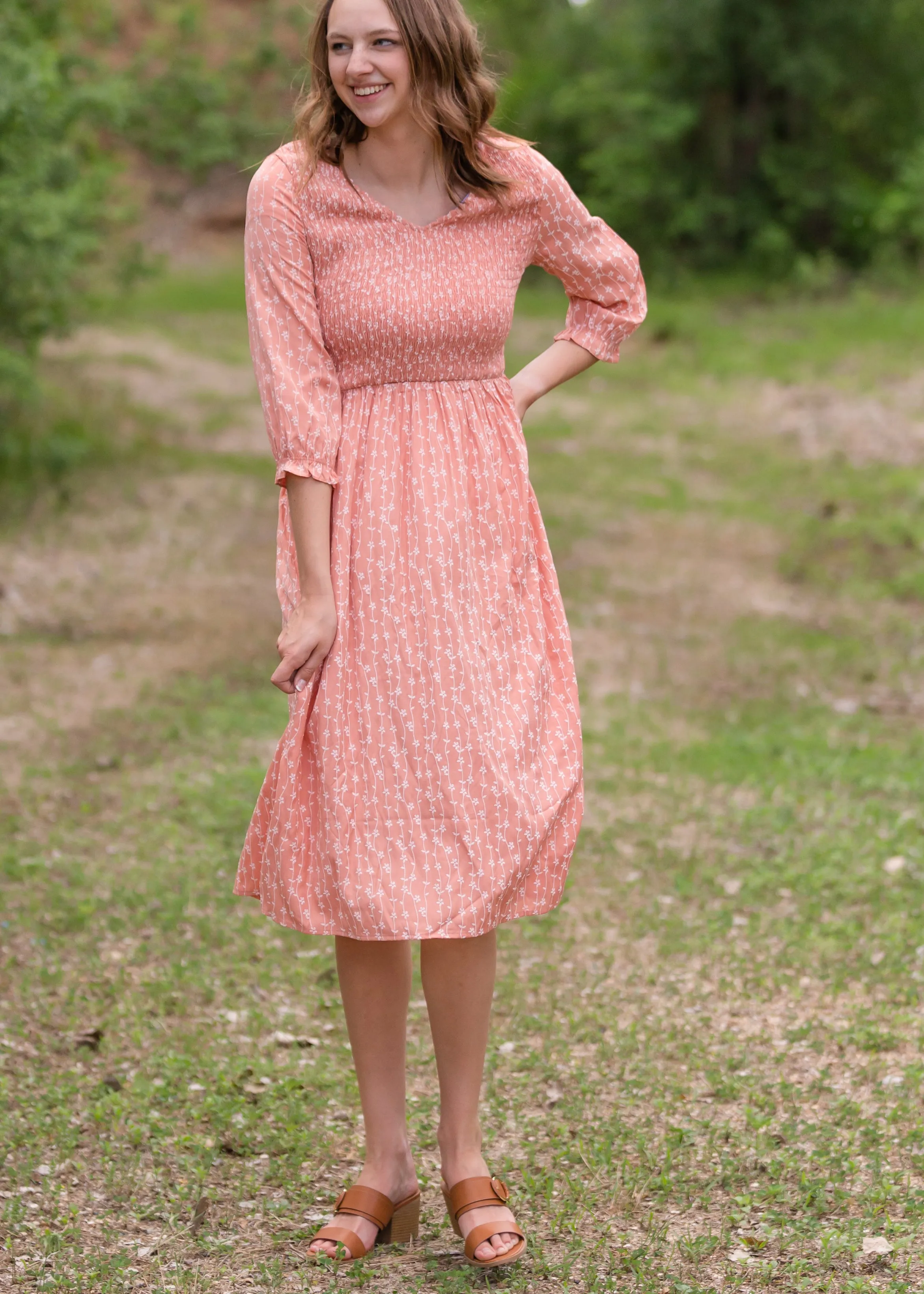 Blush Smocked Floral Flowy Midi Dress - Final Sale