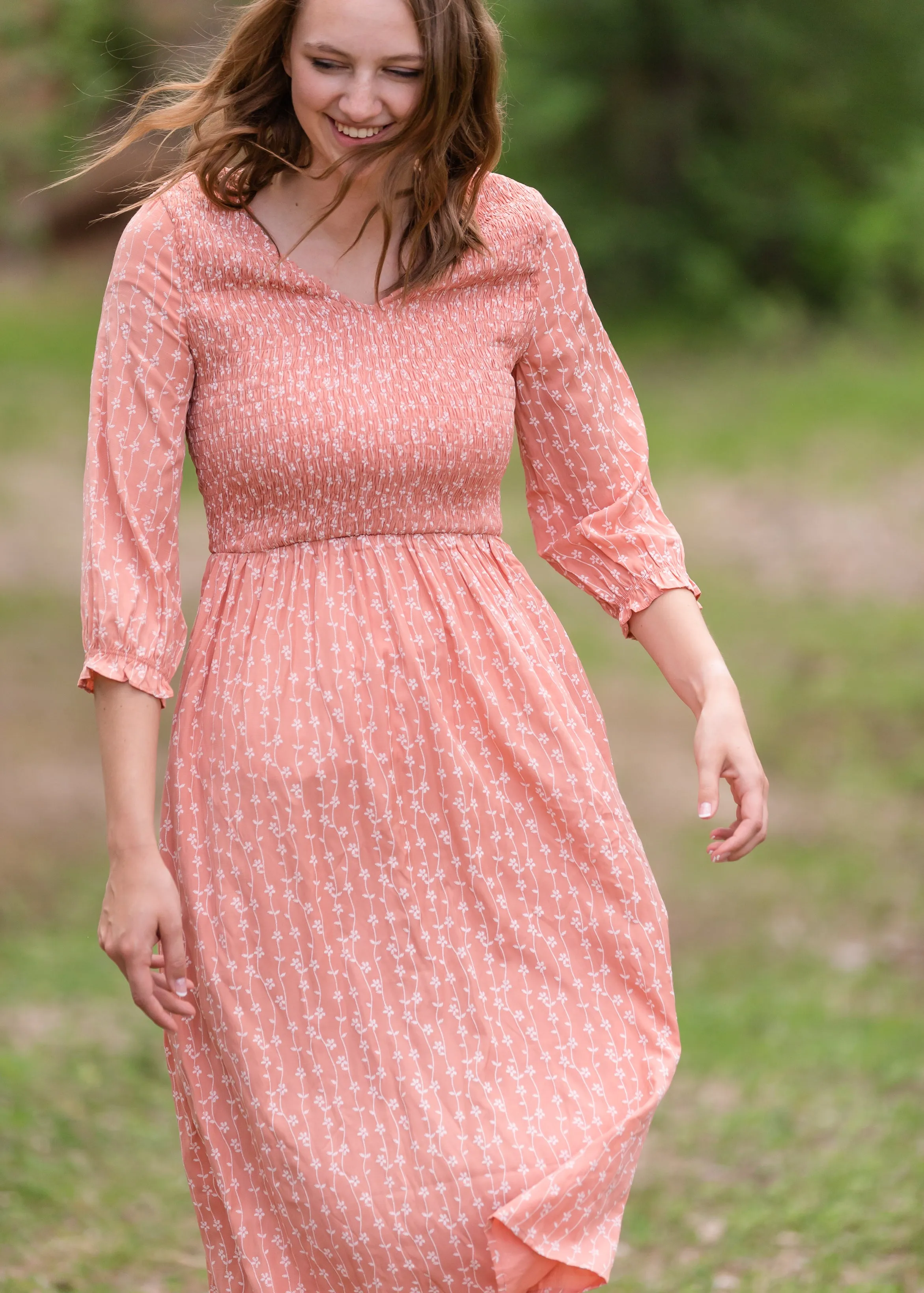 Blush Smocked Floral Flowy Midi Dress - Final Sale