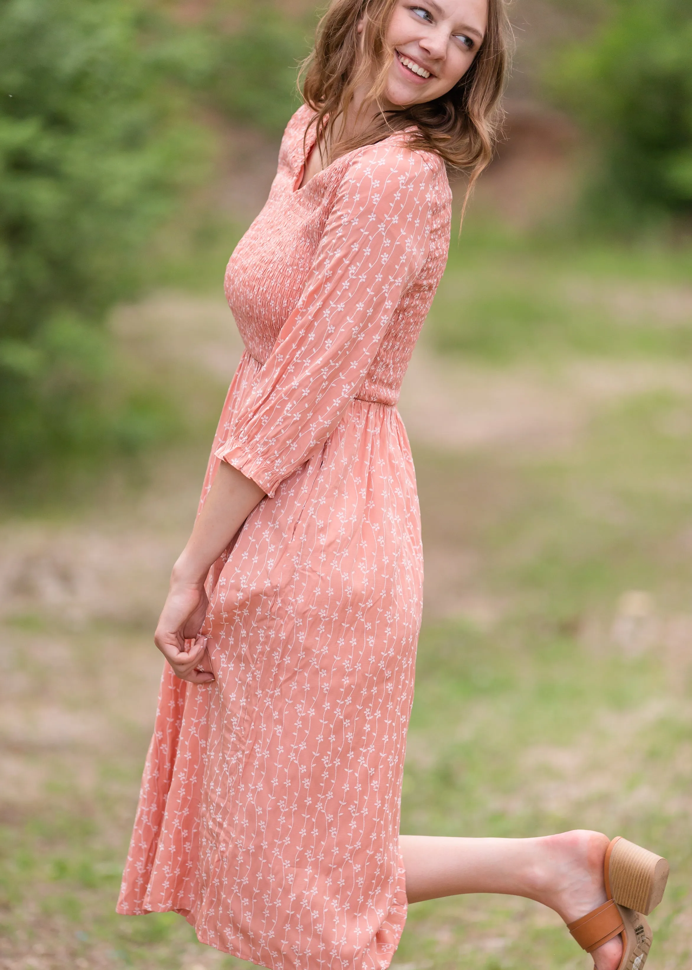 Blush Smocked Floral Flowy Midi Dress - Final Sale