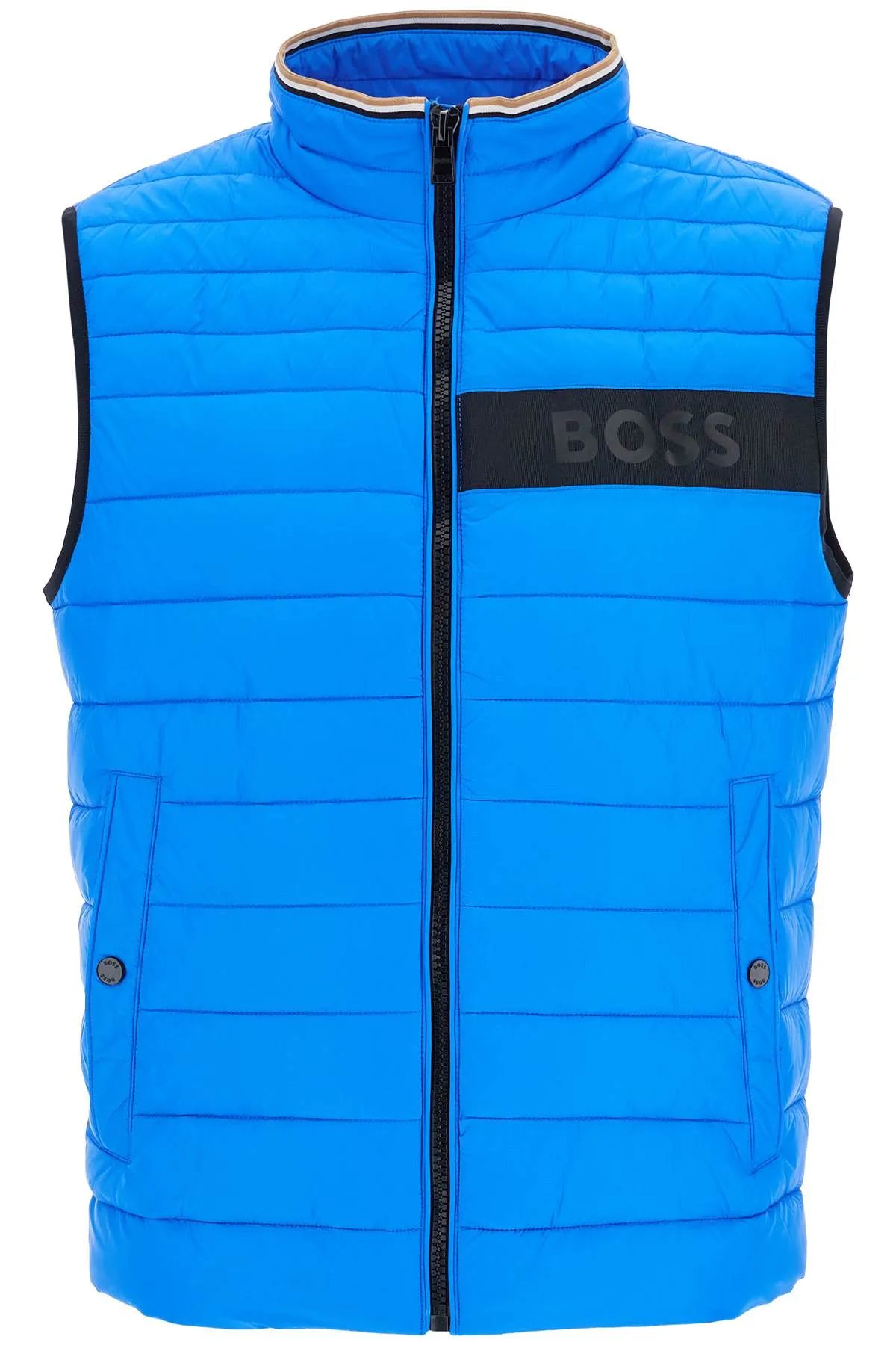 bright blue quilted gilet with high collar and zip 50464300 BRIGHT BLUE