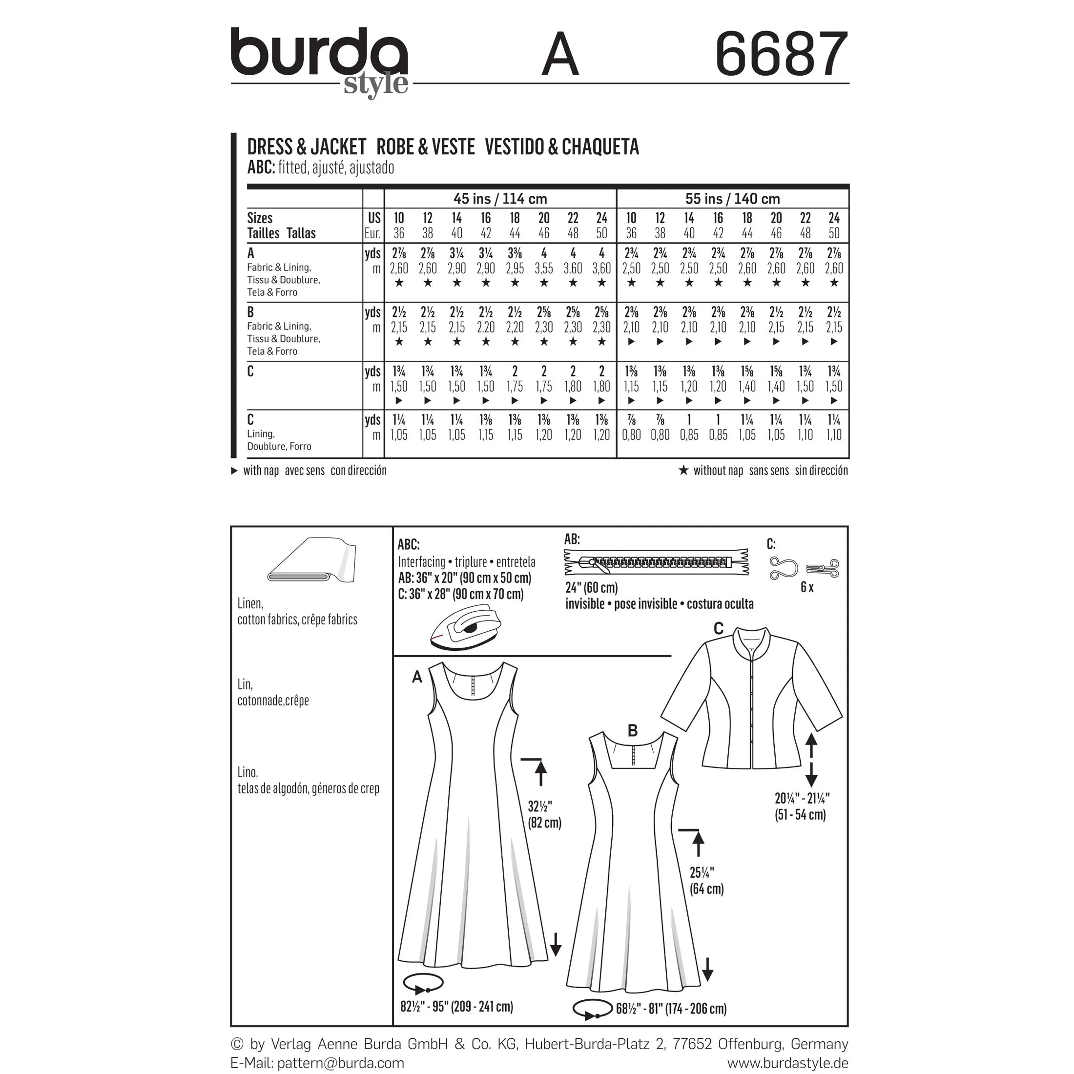 BURDA - 6687 Ladies Dress & Jacket