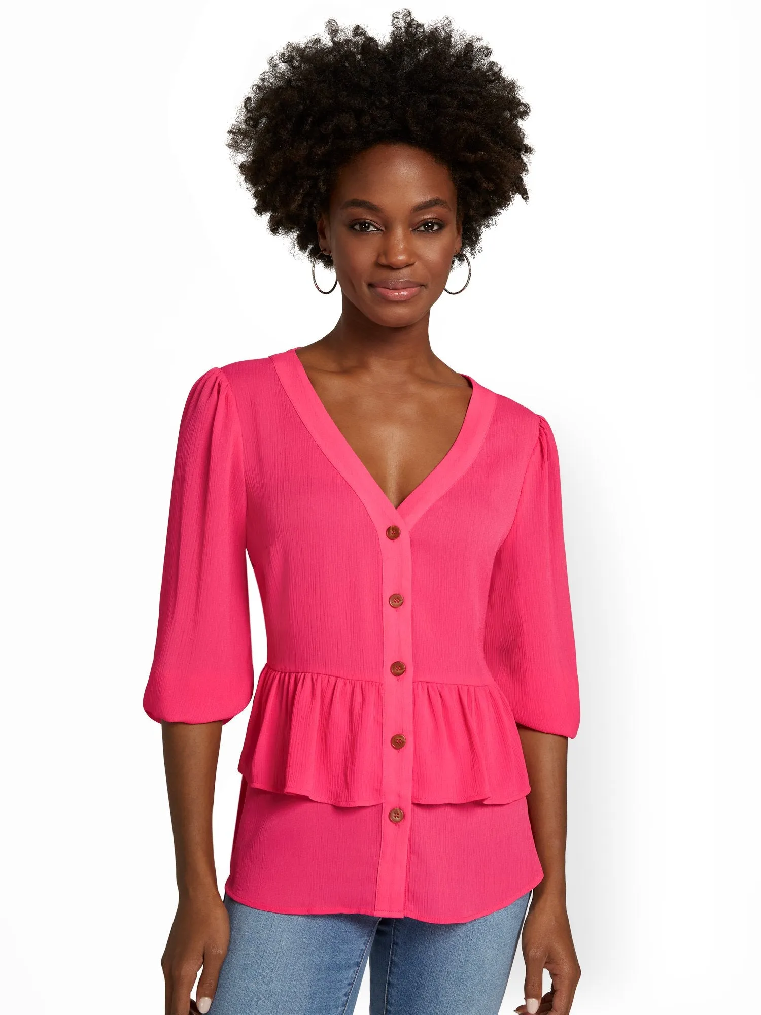 Button-Front Babydoll Top