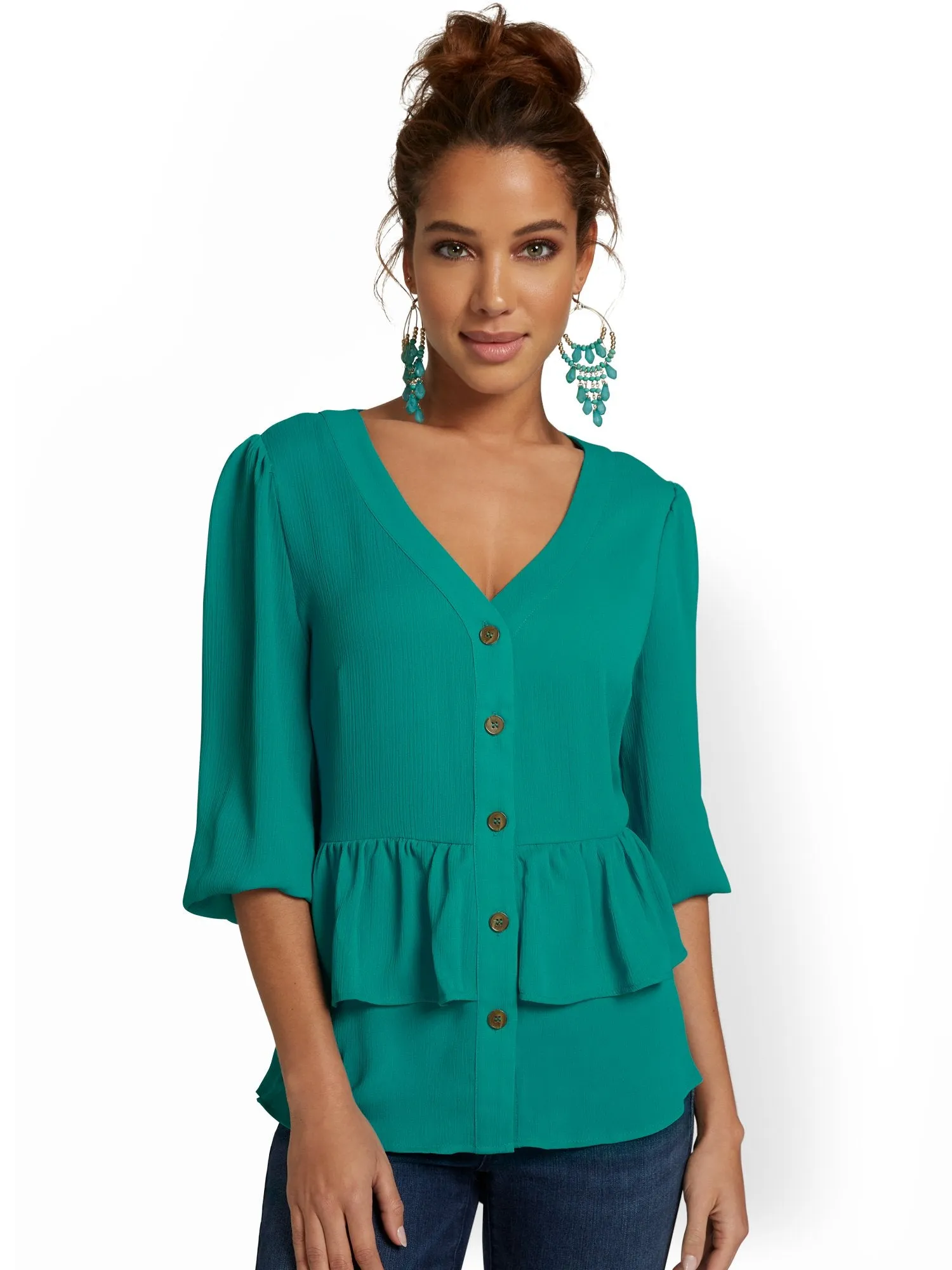 Button-Front Babydoll Top