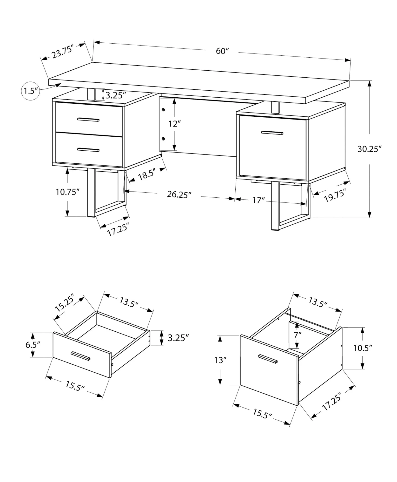 Computer Desk - 60"L / Black / Silver Metal