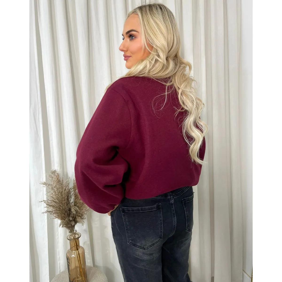 Cropped Zip Up Balloon Sleeve Bomber Jacket