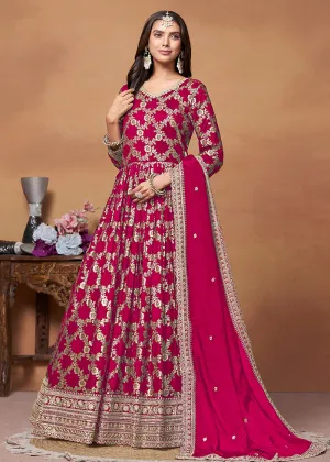 Dola Jacquard Pink Embroidered Festive Anarkali Suit