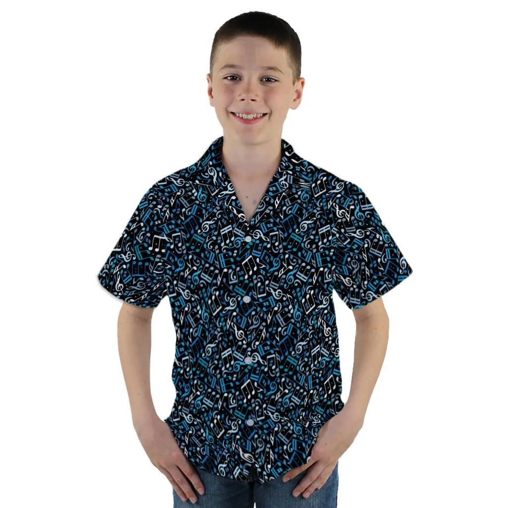 Dotted Blue Musical Notes Black Youth Hawaiian Shirt