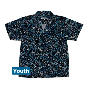 Dotted Blue Musical Notes Black Youth Hawaiian Shirt