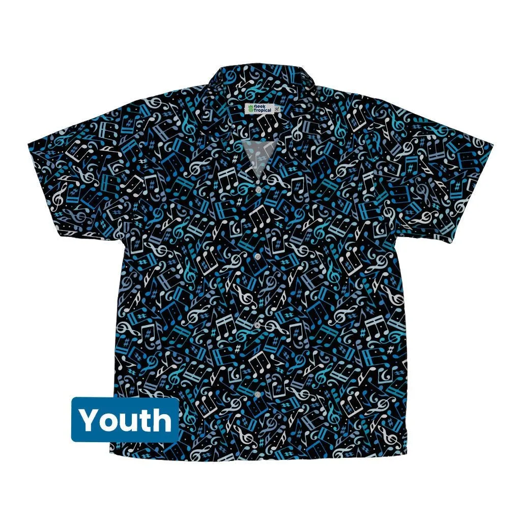 Dotted Blue Musical Notes Black Youth Hawaiian Shirt