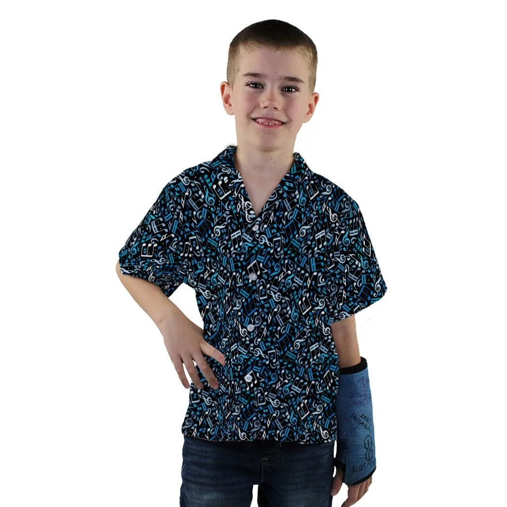 Dotted Blue Musical Notes Black Youth Hawaiian Shirt