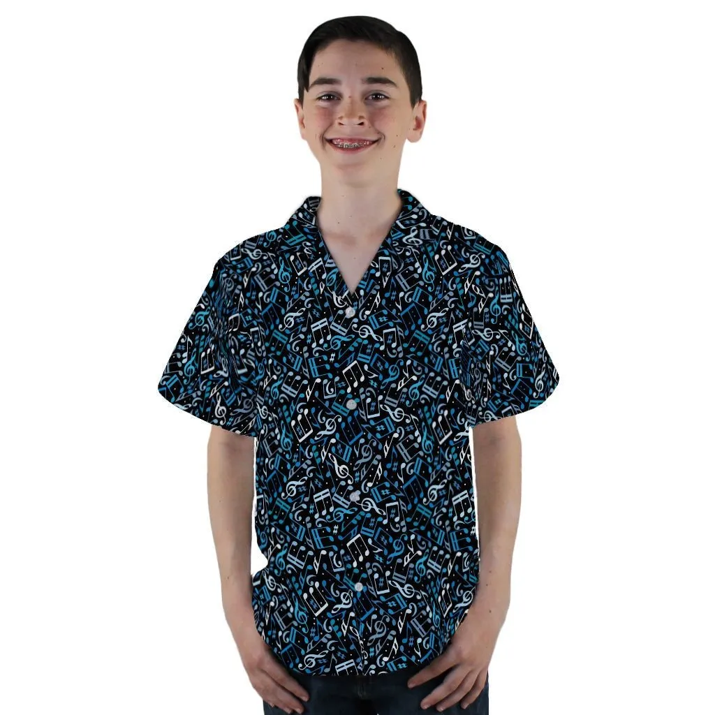 Dotted Blue Musical Notes Black Youth Hawaiian Shirt