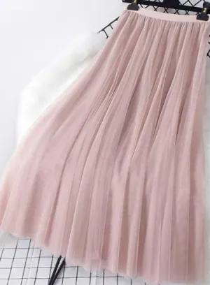 FAIRYTALE 3 LAYER TULLE MESH SKIRT PINK