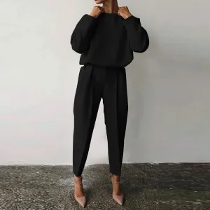 Fashionkova  Elegant O-Neck Pullover Tops And Long Pant Outfits Office Casual Long Sleeve Loose 2Pc Suits Women Fashion Slimple Solid Outfits