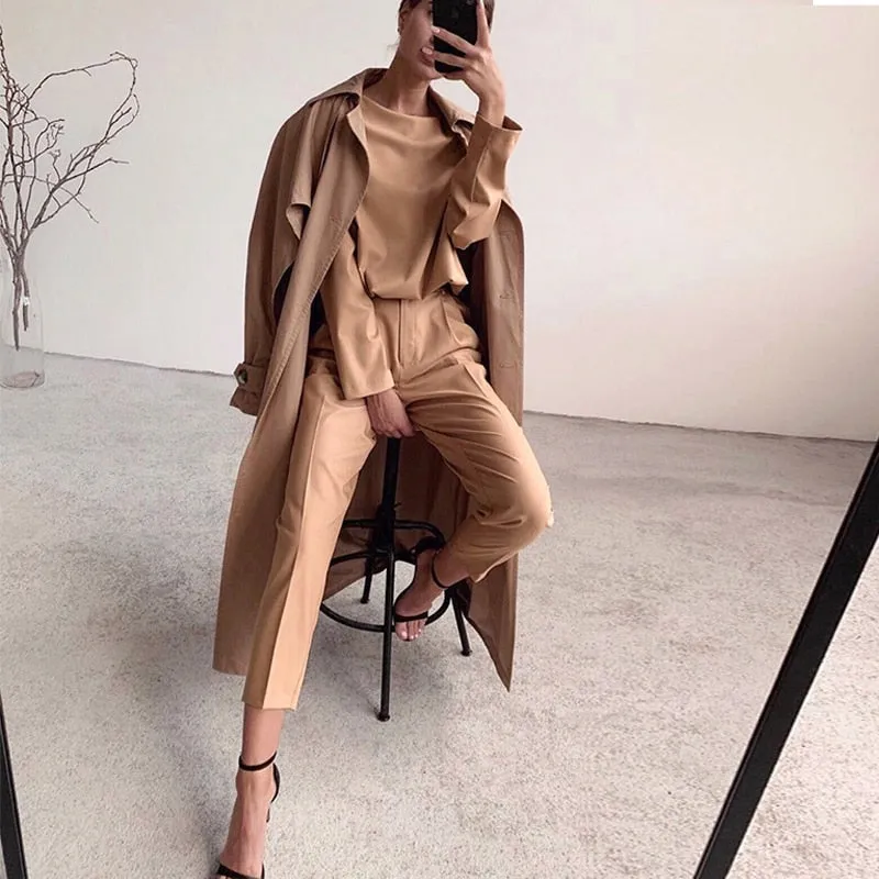 Fashionkova  Elegant O-Neck Pullover Tops And Long Pant Outfits Office Casual Long Sleeve Loose 2Pc Suits Women Fashion Slimple Solid Outfits