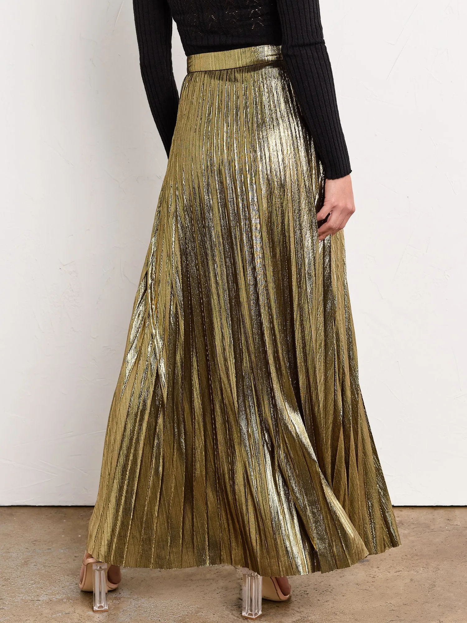 Flying Tomato Pleated Metallic Maxi Skirt - Brands We Love