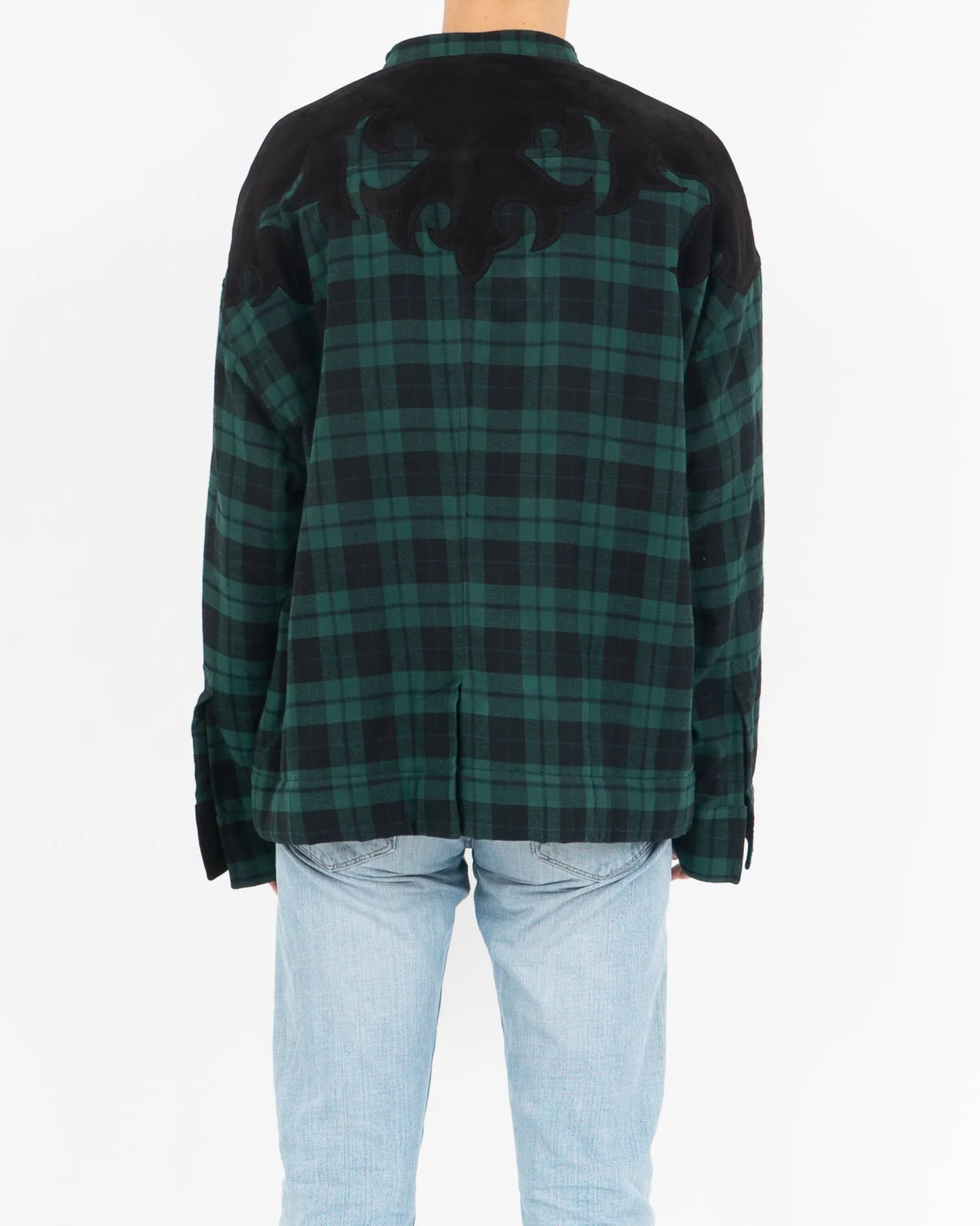 FW17 Quilted Mandarin Collar Green Checked Shirt Velvet Patch