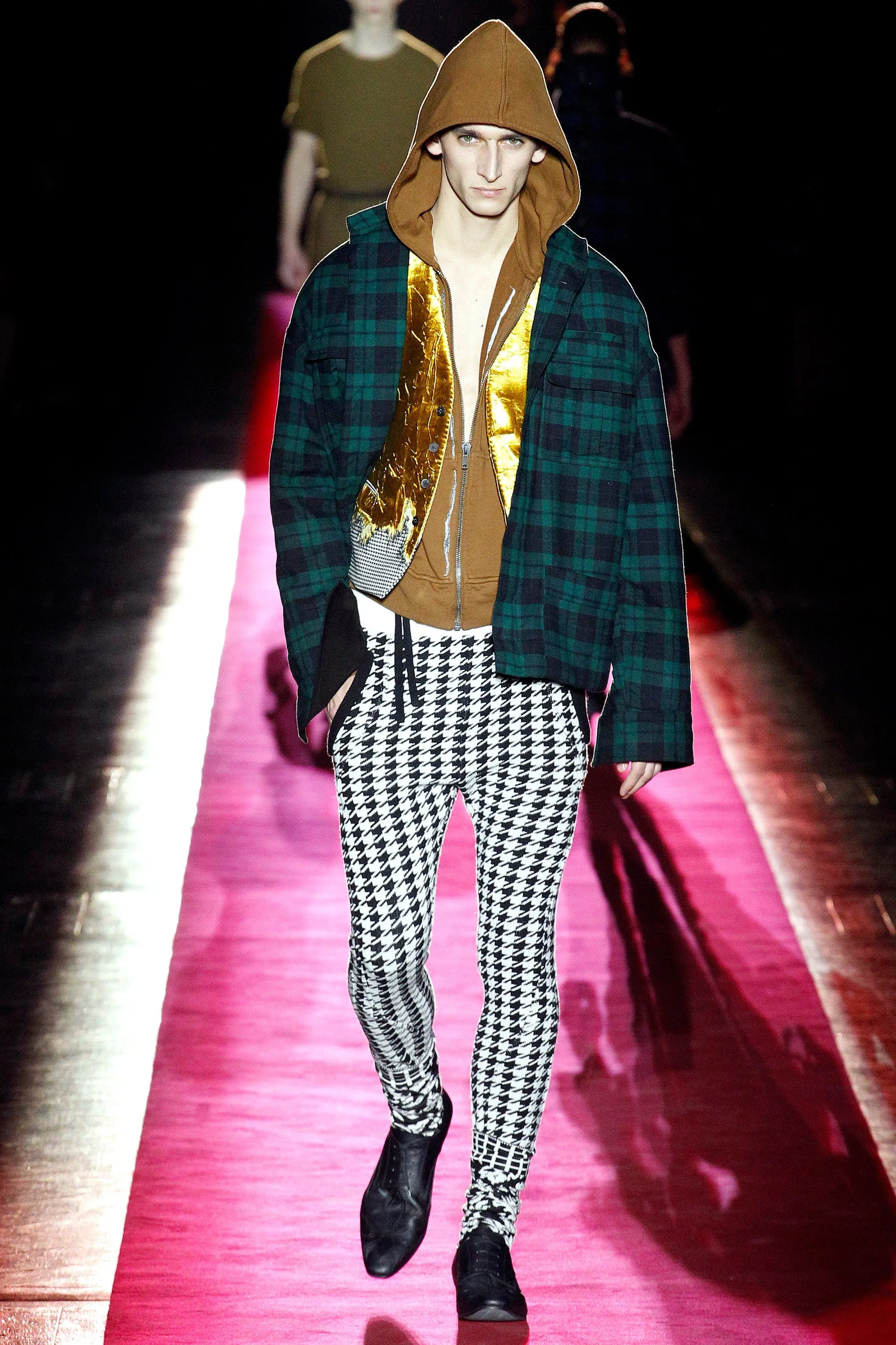FW17 Quilted Mandarin Collar Green Checked Shirt Velvet Patch