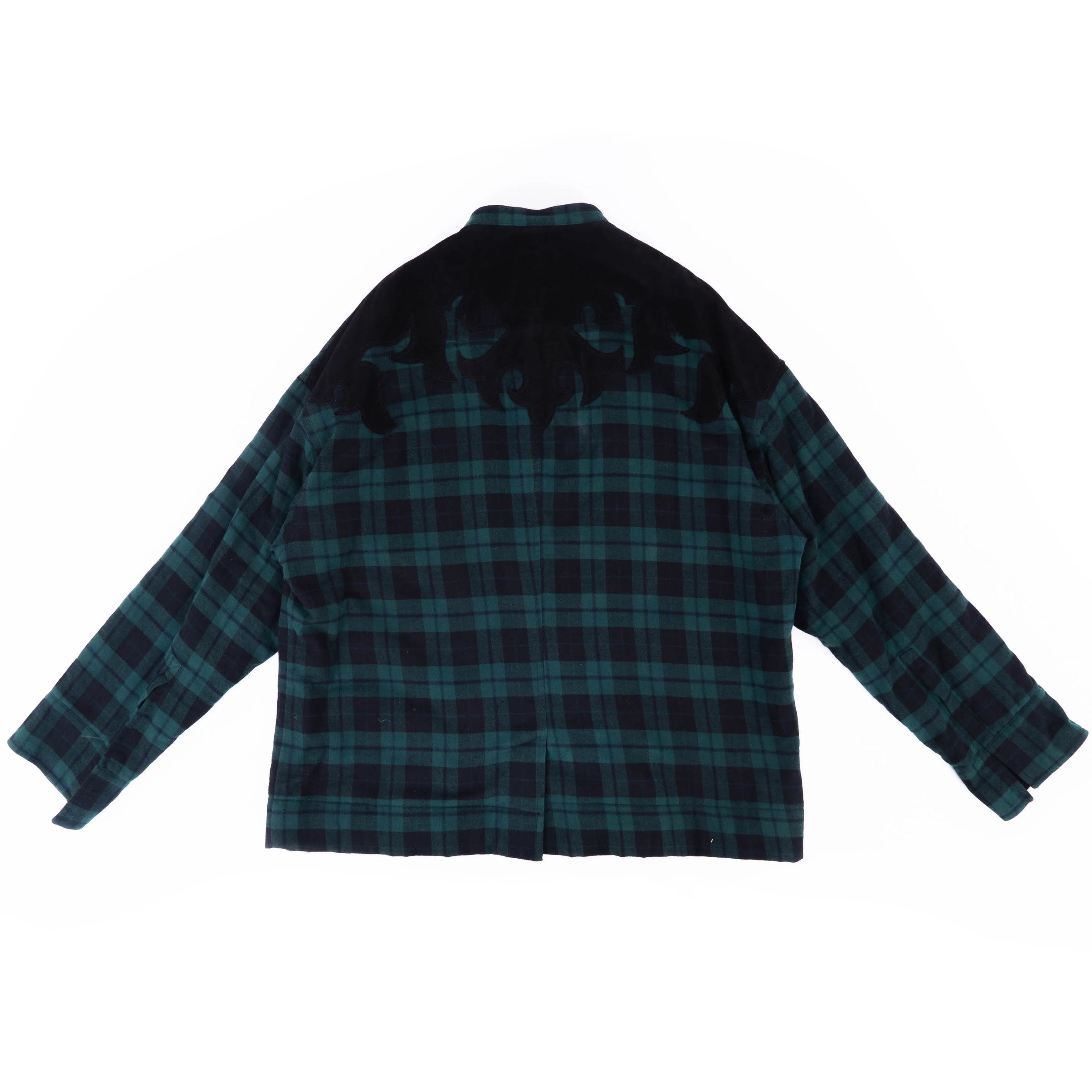 FW17 Quilted Mandarin Collar Green Checked Shirt Velvet Patch