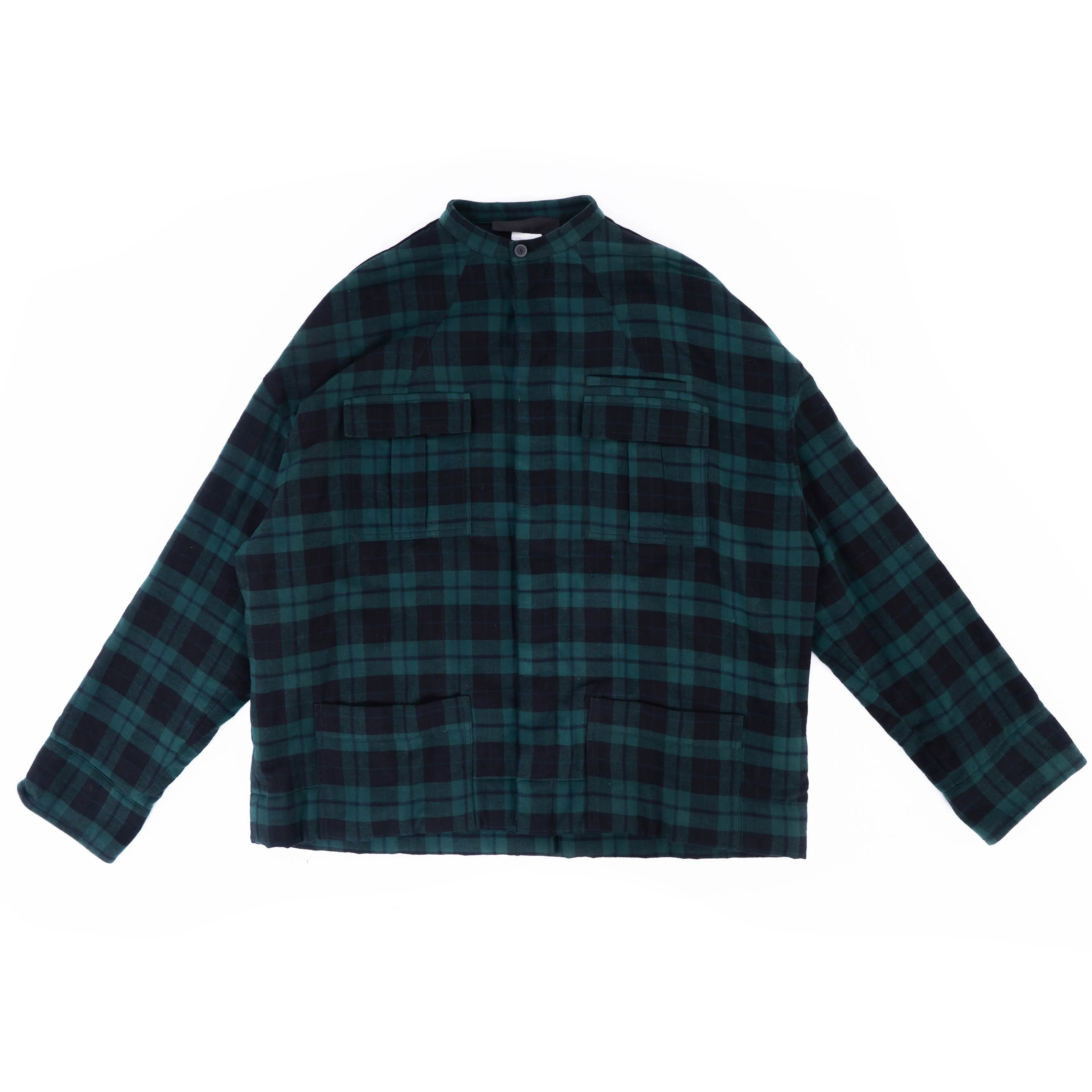 FW17 Quilted Mandarin Collar Green Checked Shirt Velvet Patch