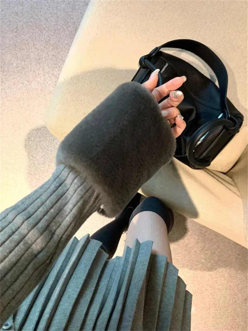 Girlary Spring Camping Knitwear Sweaters Women OL 2024 Chic Pleated Mini Skirts Suits Daily Office Lady High Street Elegant