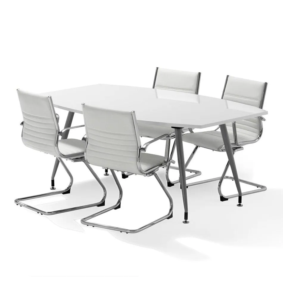Hi-Gloss Rectangular Writable Boardroom Table - Self-Assembly, MFC Material, Silver Post Legs, 1800x1200 or 2400x1200, 5-Year Guarantee
