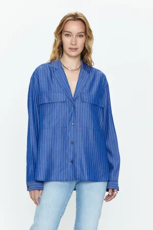 Irene Effortless Button Down Shirt - Dark Blue Pinstripe