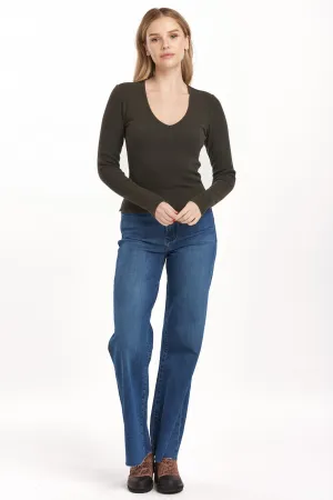 MARLOWE V-NECK TOP DARK MOSS