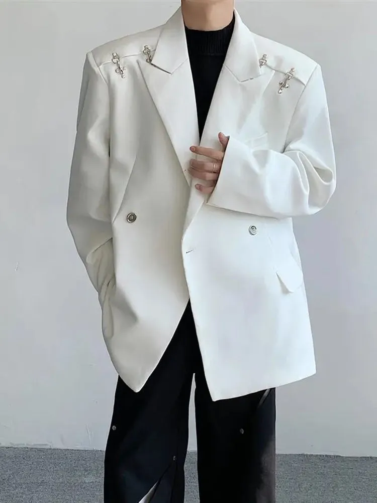 Mens Y2k Metal Buckle Casual Suit Jacket