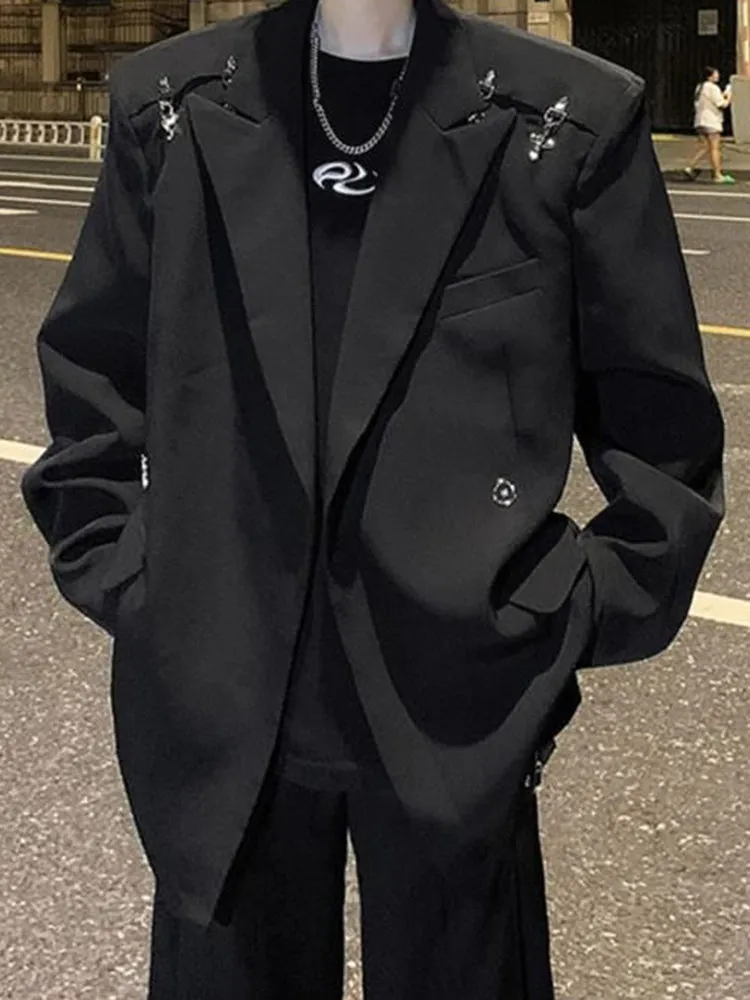 Mens Y2k Metal Buckle Casual Suit Jacket