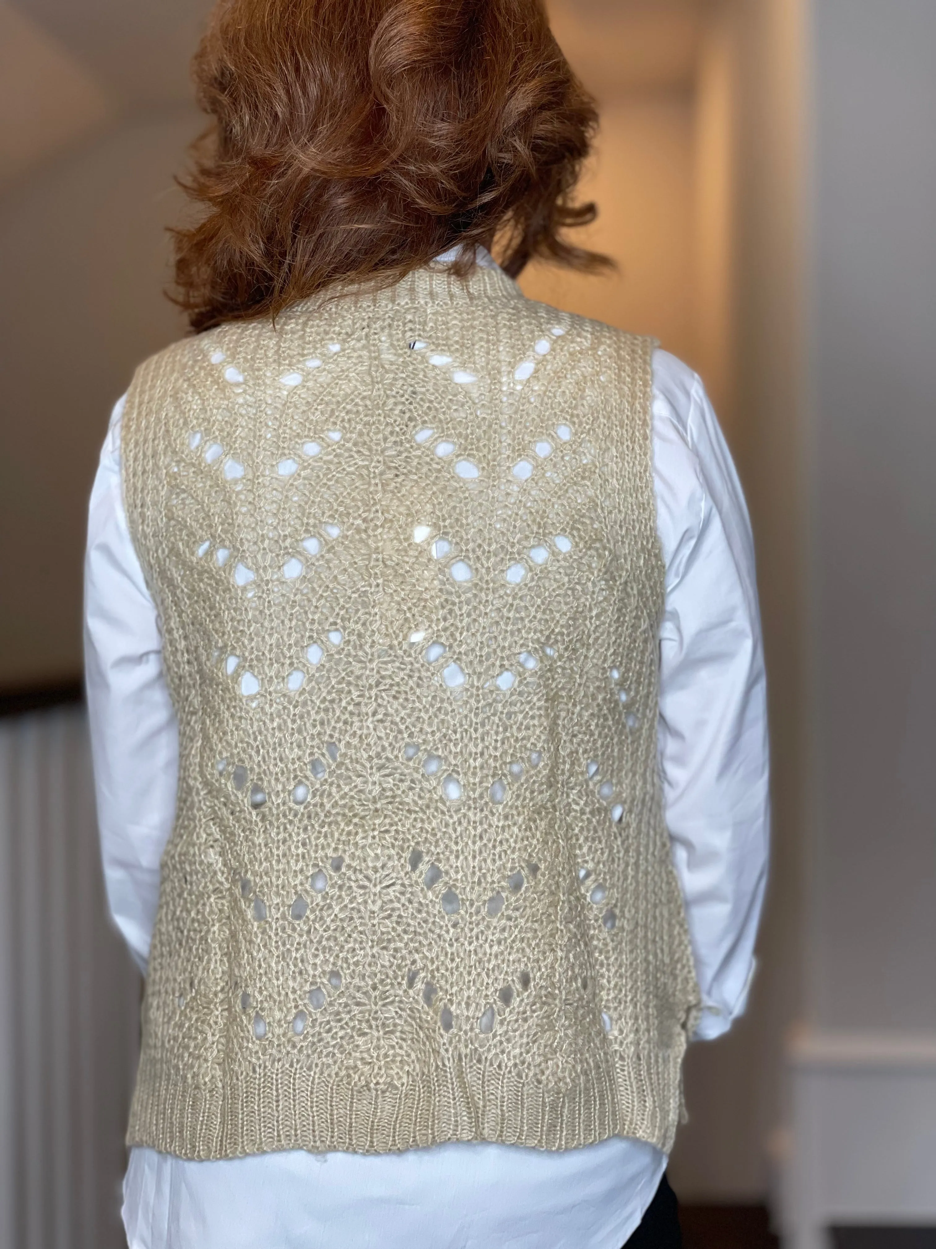 Molly Bracken Pointelle Crew Neck Vest in Beige