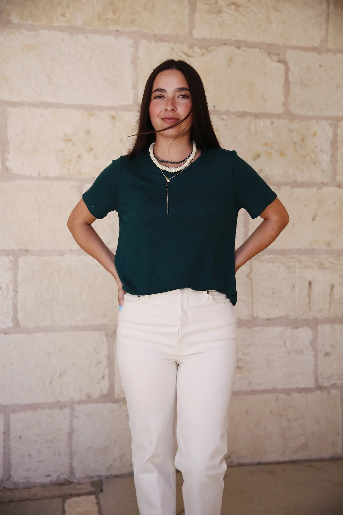 Organic Linen Jersey Crew Neck Short Sleeve Tee Aegean