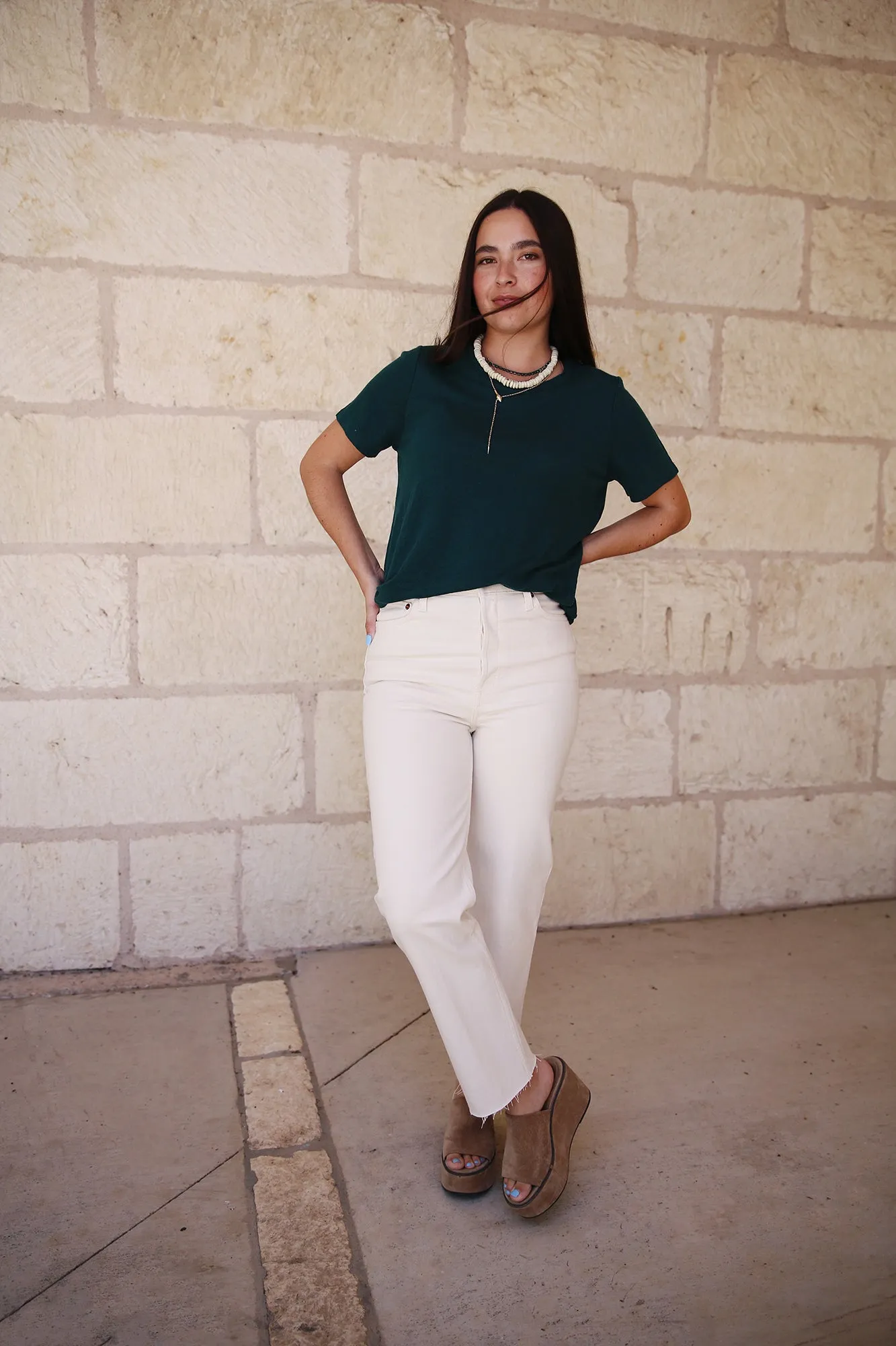Organic Linen Jersey Crew Neck Short Sleeve Tee Aegean