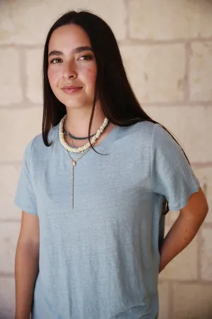 Organic Linen Jersey Crew Neck Short Sleeve Tee Seafoam
