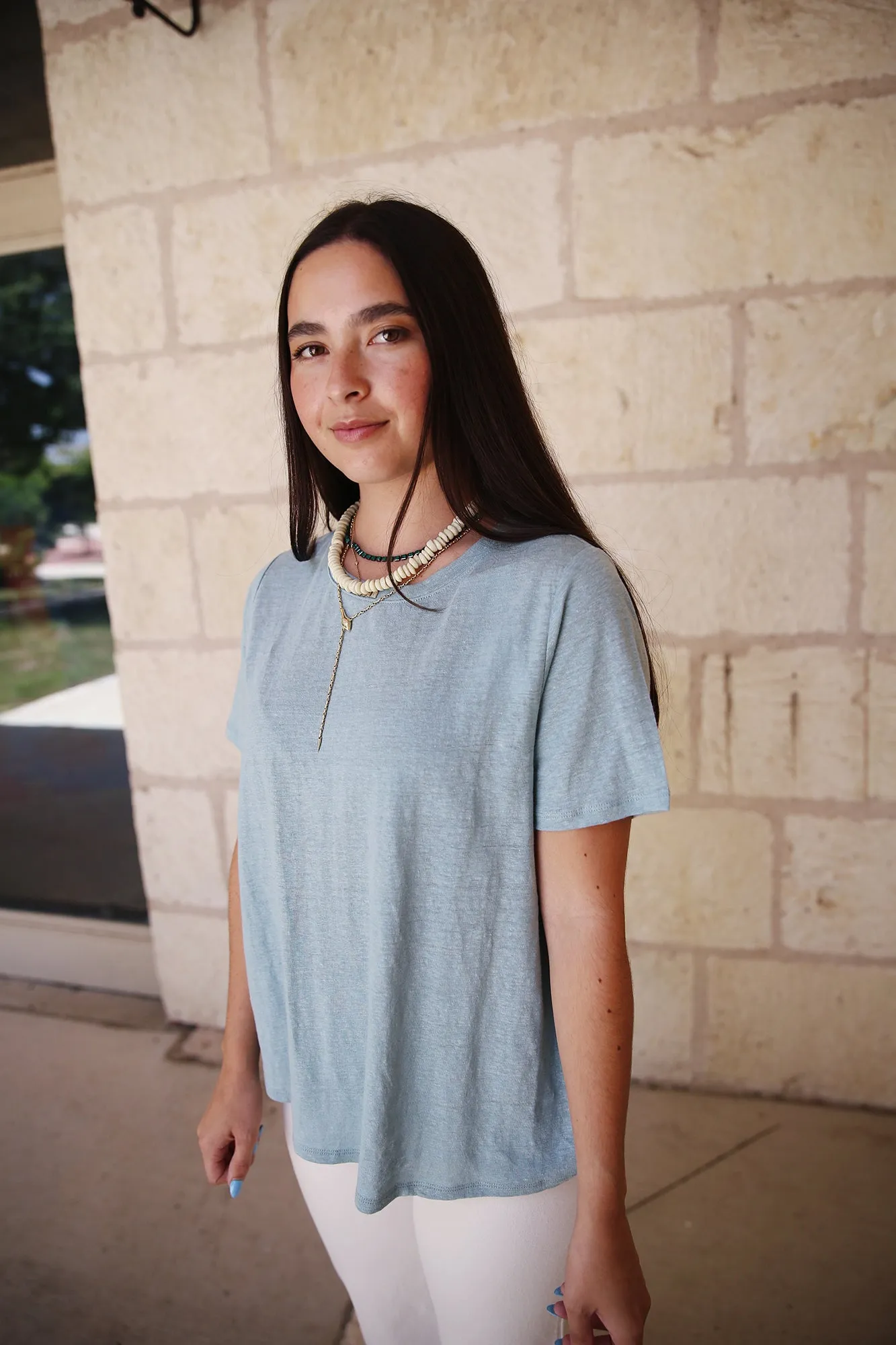 Organic Linen Jersey Crew Neck Short Sleeve Tee Seafoam