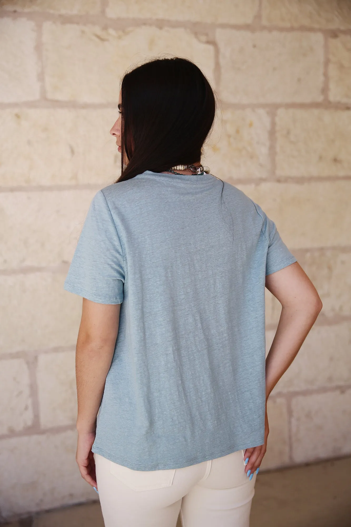 Organic Linen Jersey Crew Neck Short Sleeve Tee Seafoam