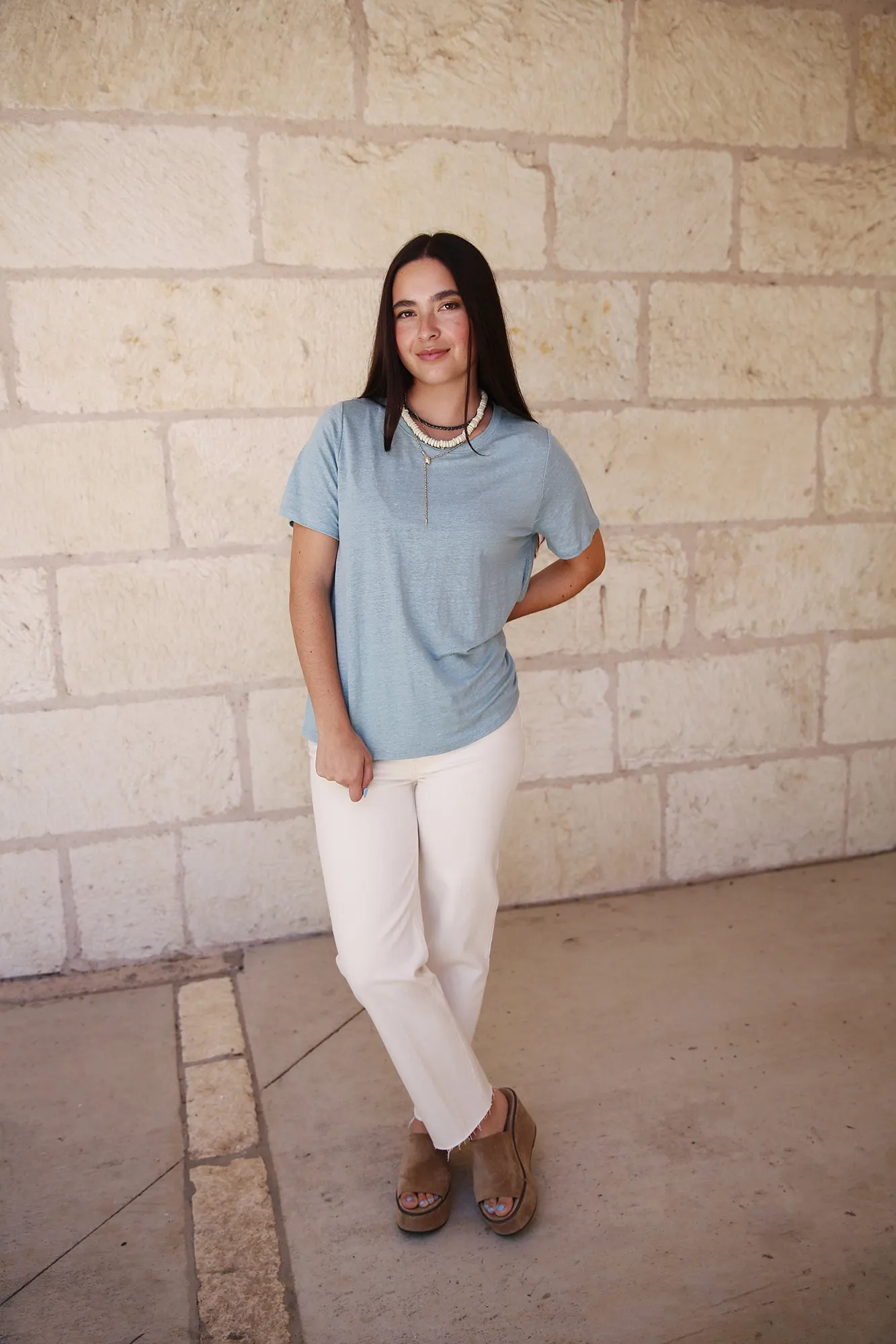 Organic Linen Jersey Crew Neck Short Sleeve Tee Seafoam