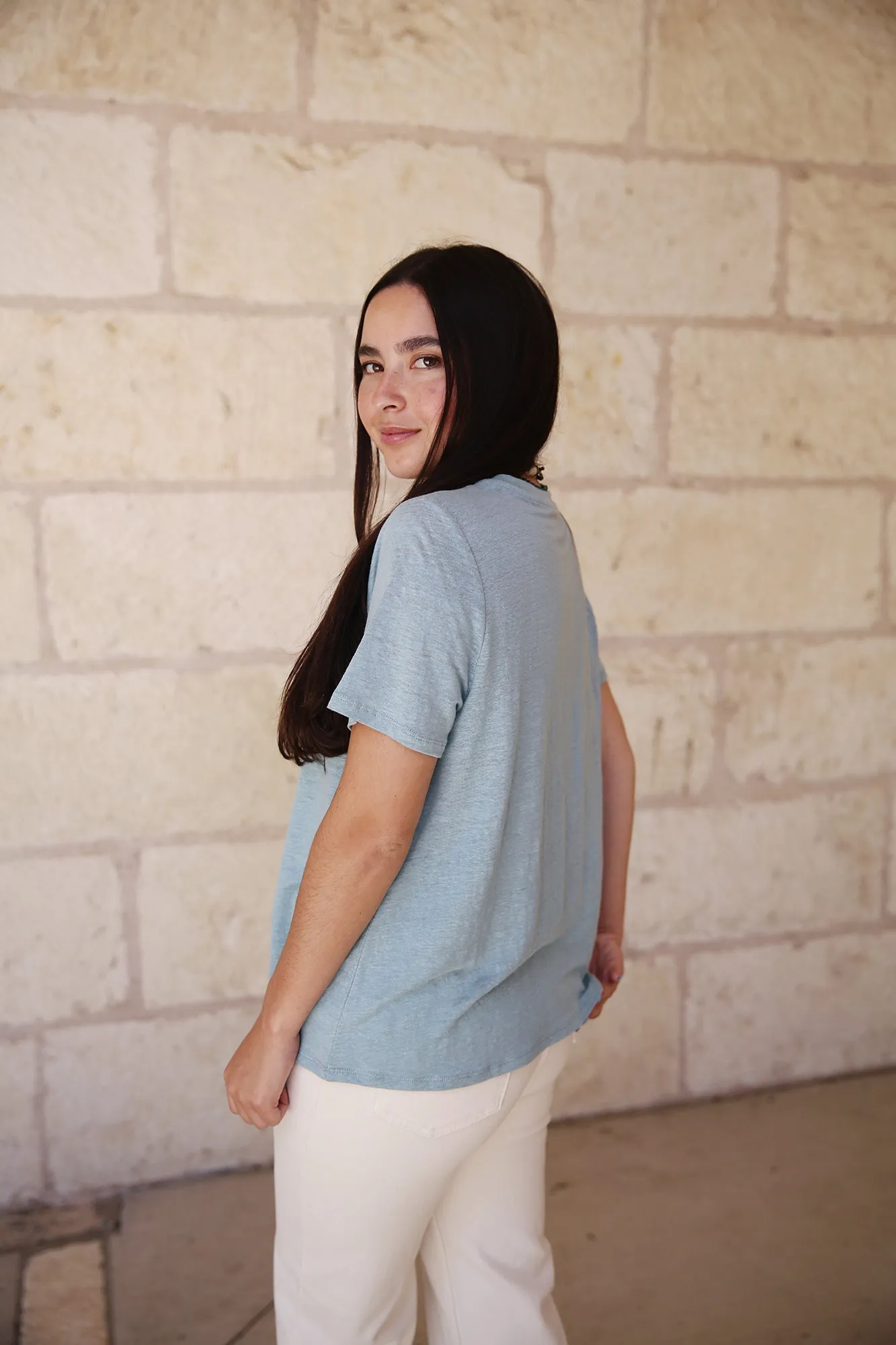 Organic Linen Jersey Crew Neck Short Sleeve Tee Seafoam
