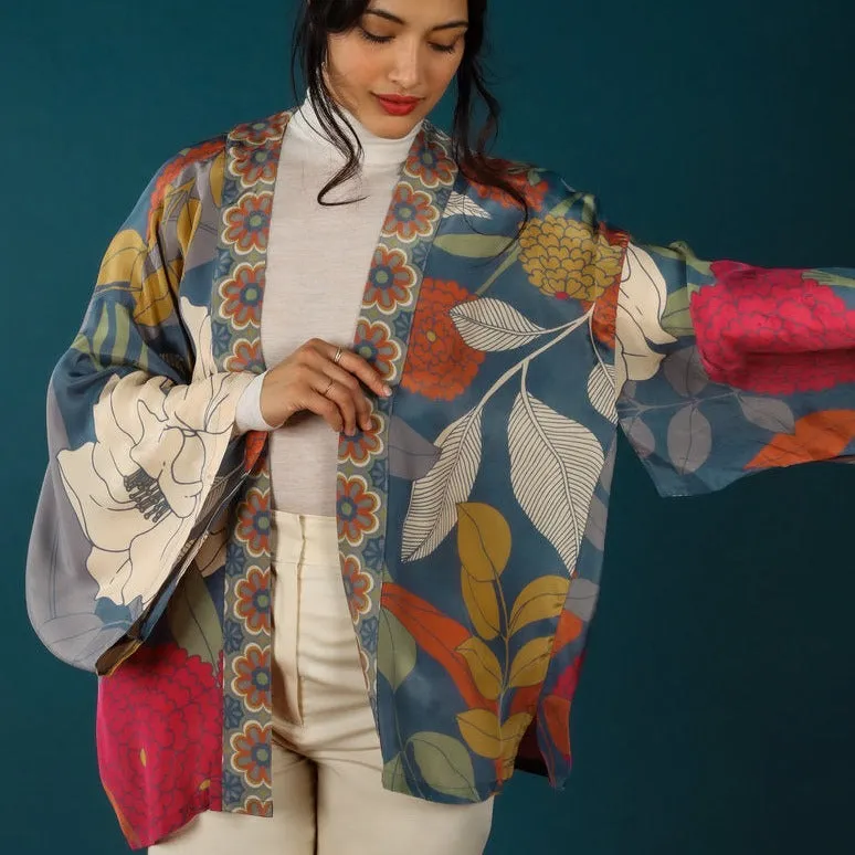 Powder Winter Floral Kimono Jacket short - Heather