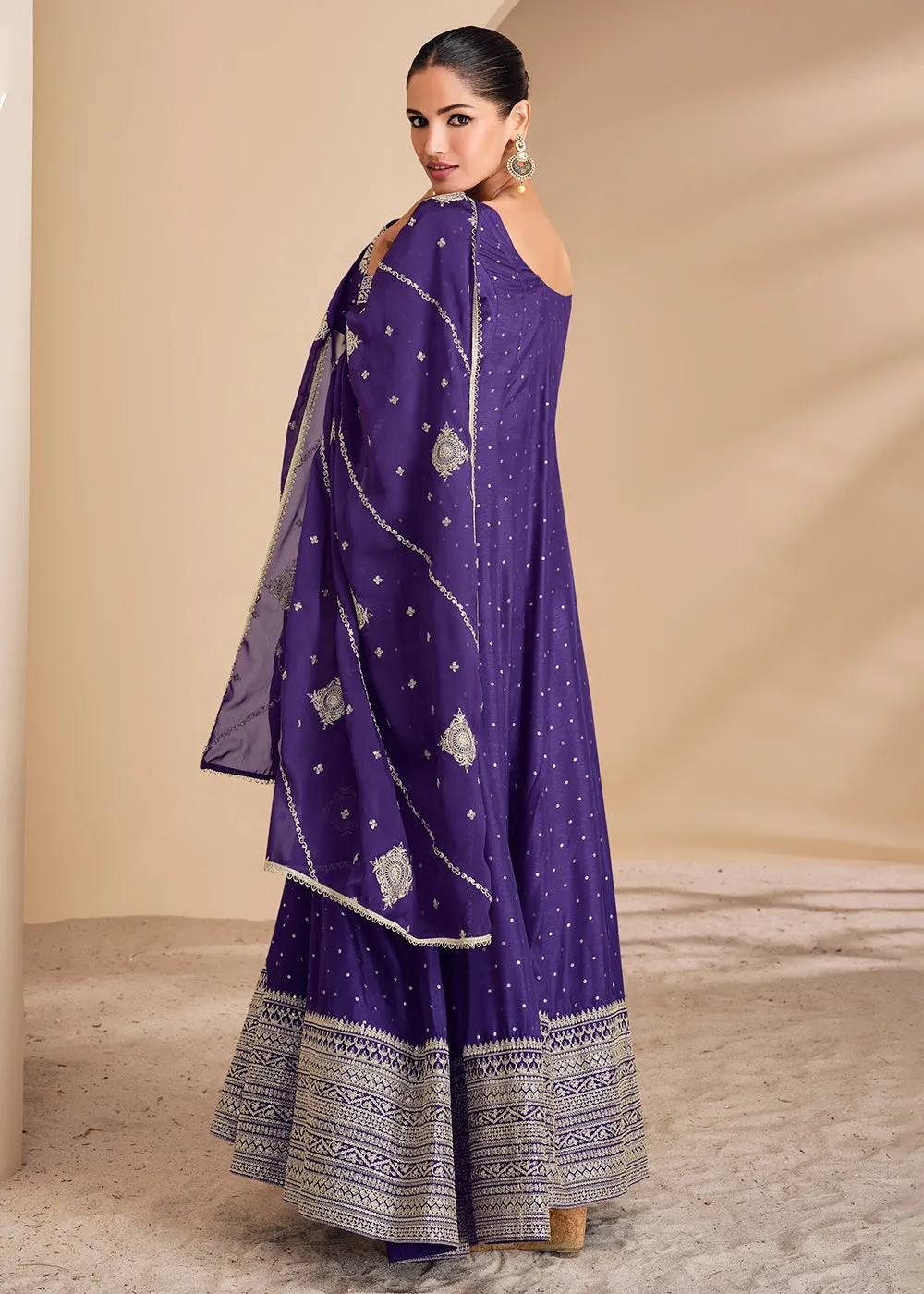 Purple Viscose Jacquard Silk Festive Anarkali Suit