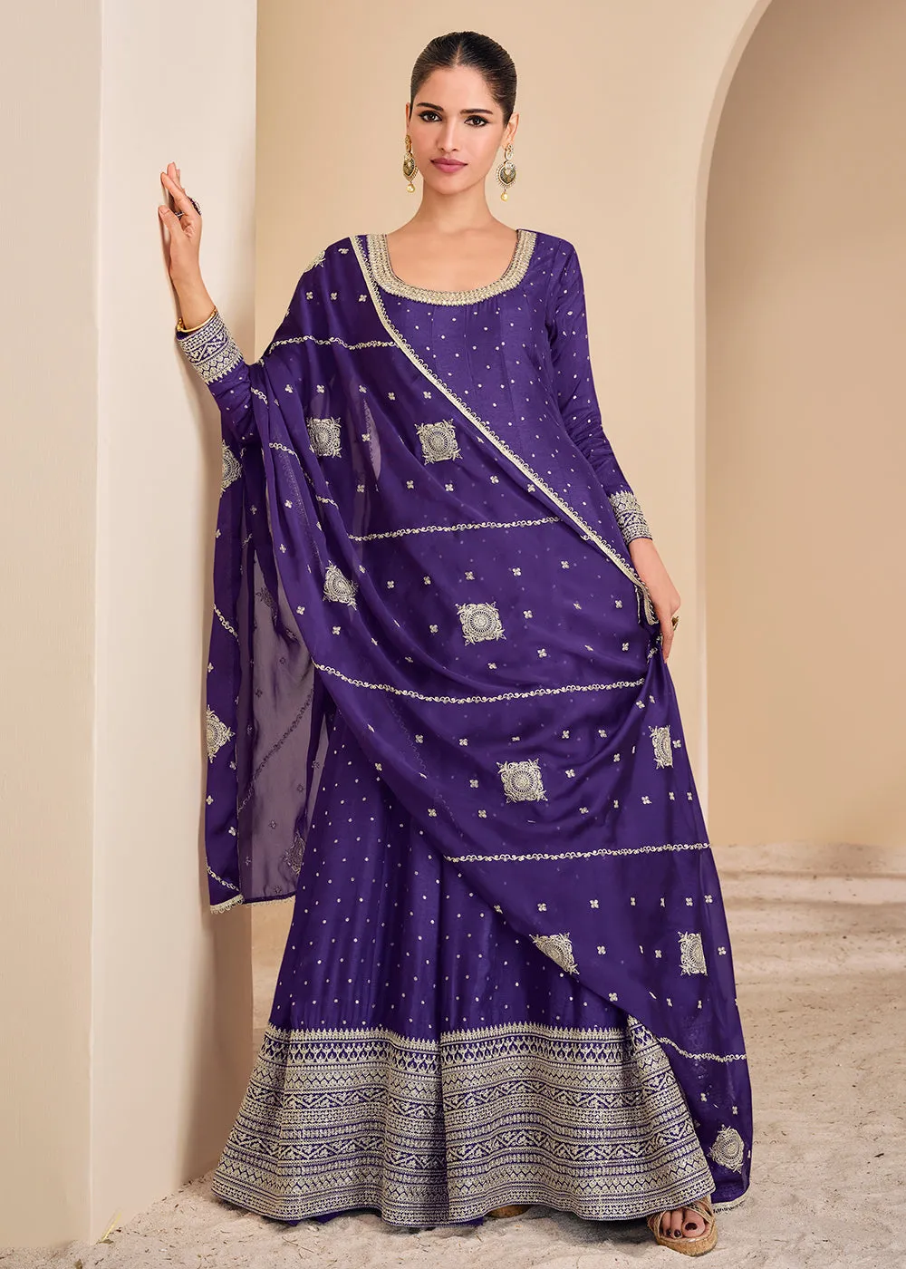 Purple Viscose Jacquard Silk Festive Anarkali Suit