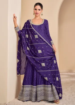 Purple Viscose Jacquard Silk Festive Anarkali Suit