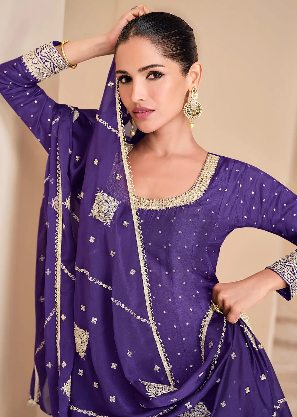 Purple Viscose Jacquard Silk Festive Anarkali Suit