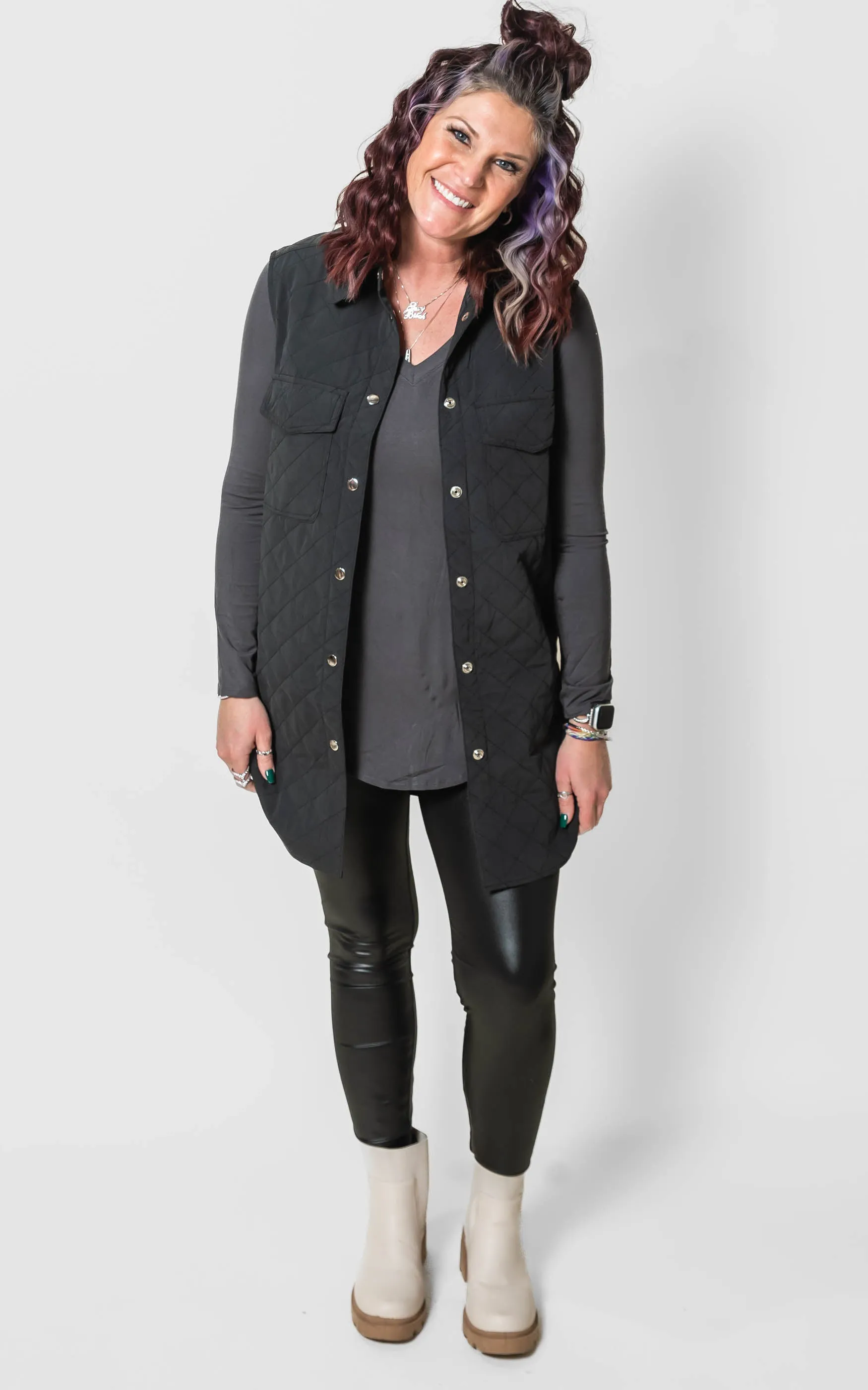 Quilted Button Down Long Vest - Final Sale