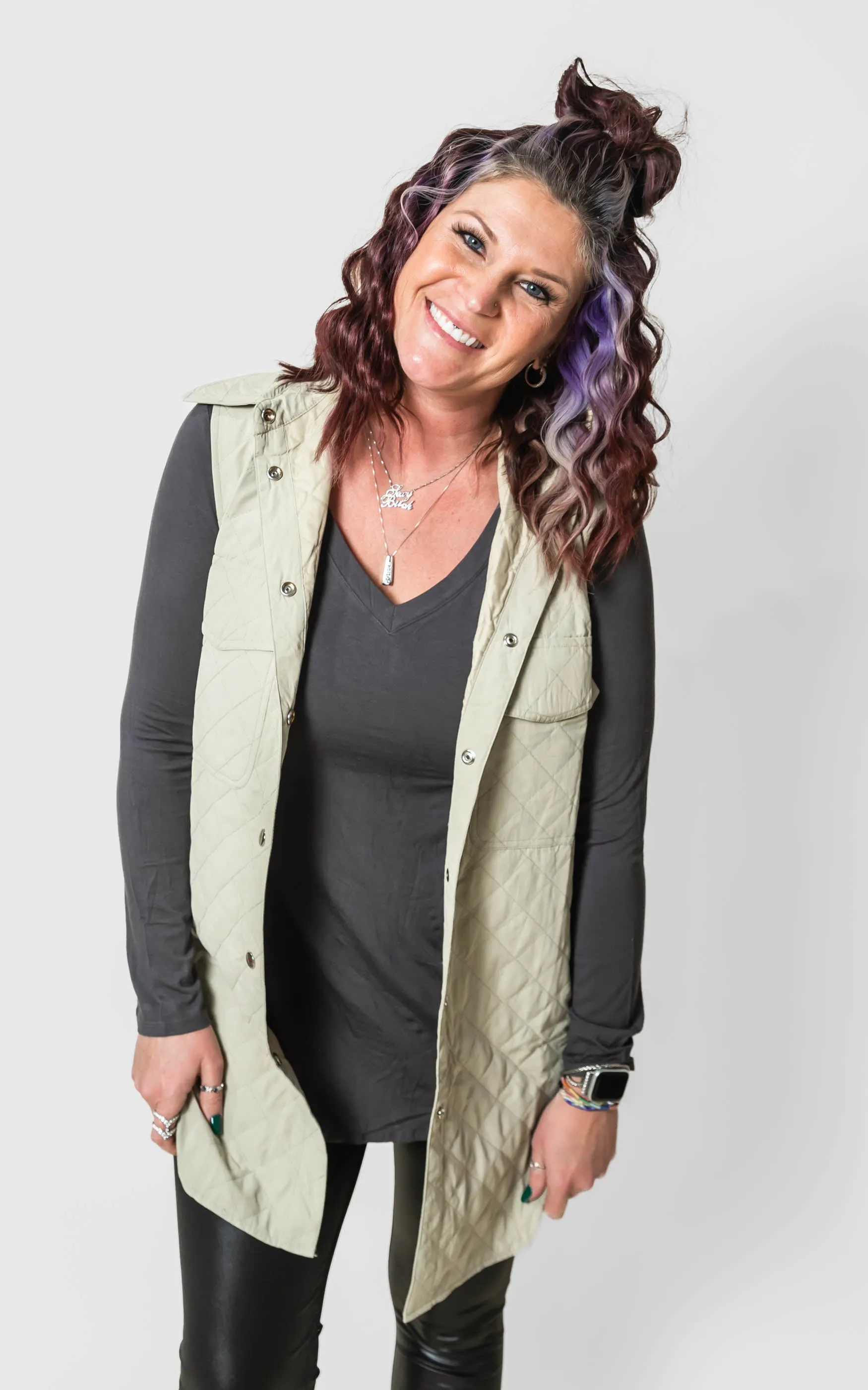Quilted Button Down Long Vest - Final Sale