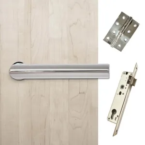 Shelton Door Lever Handle Pack - 3 Square Hinges - Polished Stainless Steel