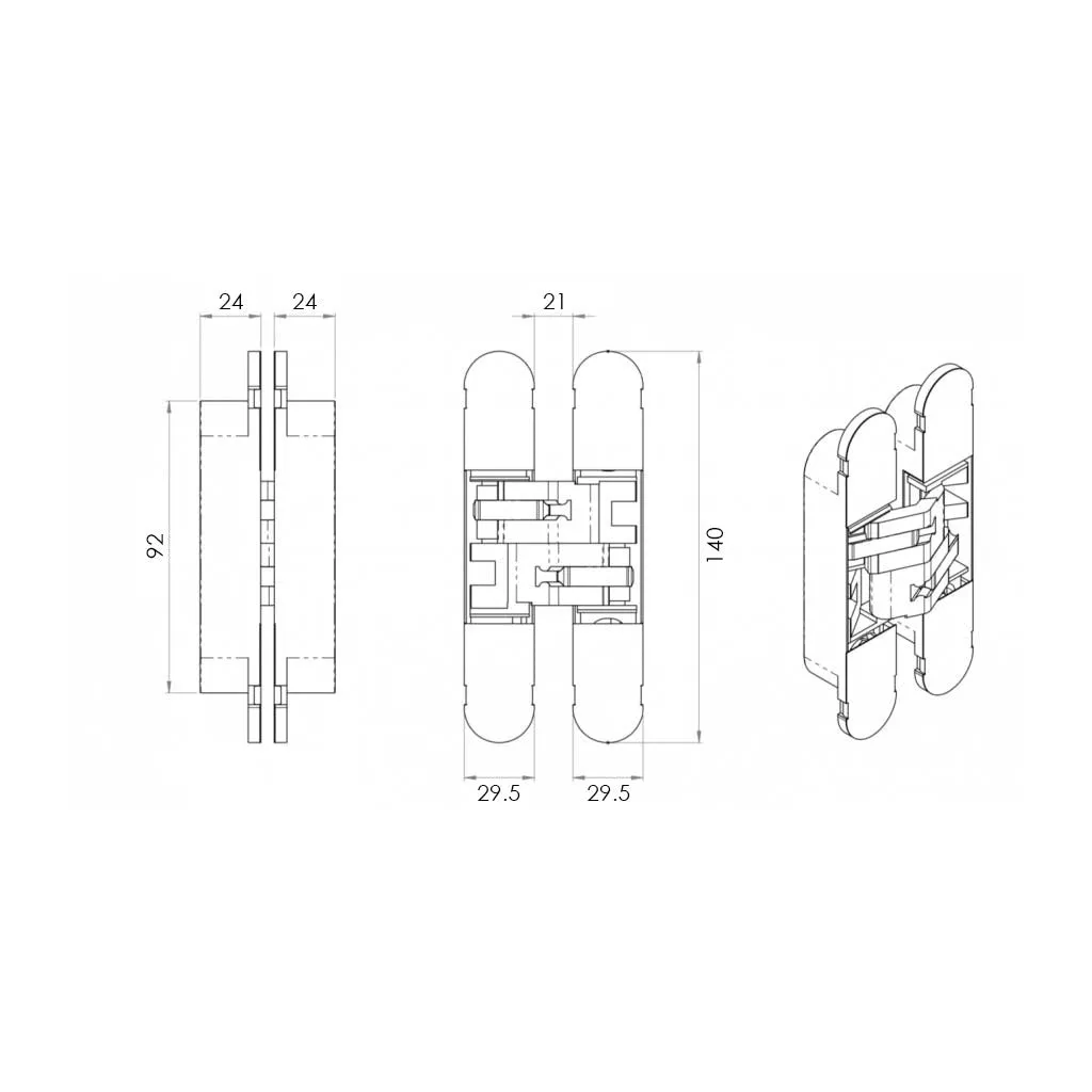 Single Cerberus Strong Satin Chrome Concealed Hinge - 140x30mm - Not Fire Rated